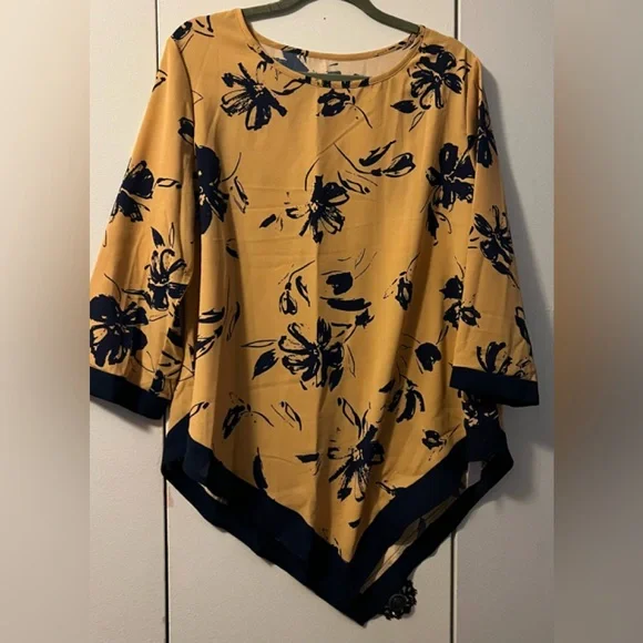 🆕 EMERY ROSE MUSTARD/BLACK LADIES BLOUSE (1XL) NIB - Picture 2 of 7